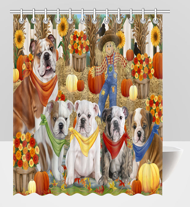 Fall Festive Harvest Time Gathering Bulldog Dogs Shower Curtain