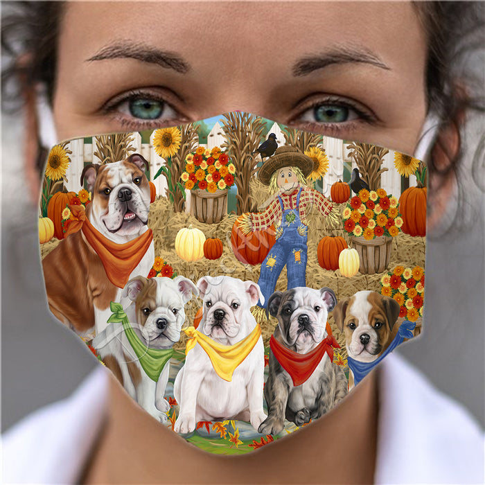 Fall Festive Harvest Time Gathering  Bulldog Dogs Face Mask FM48521
