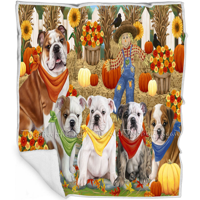 Fall Festive Gathering Bulldogs with Pumpkins Blanket BLNKT71769