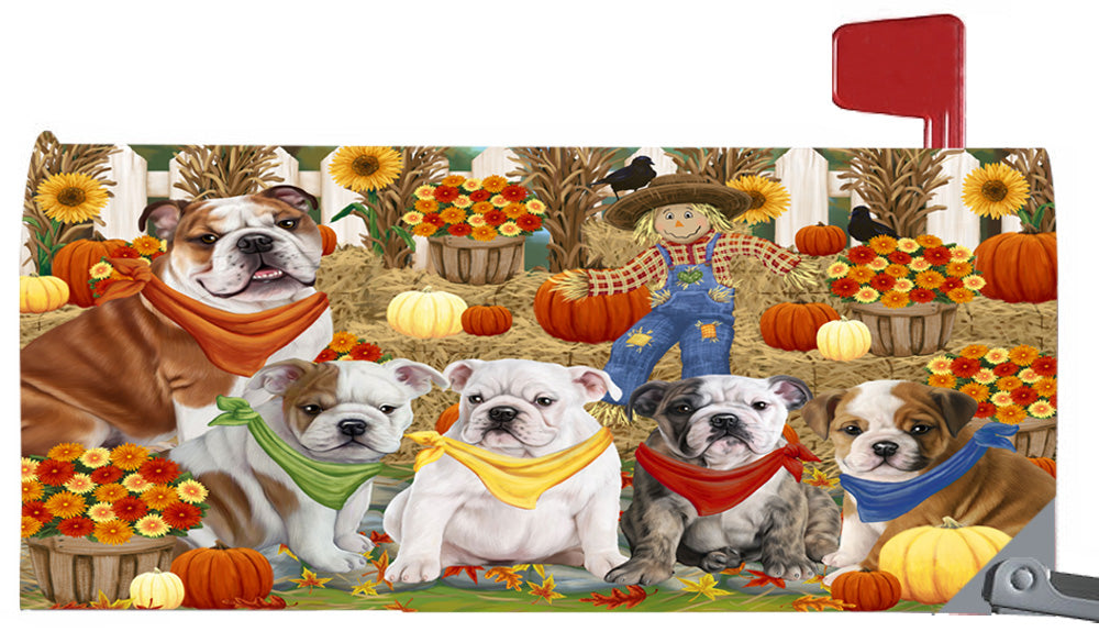 Fall Festive Harvest Time Gathering Bulldog Dogs 6.5 x 19 Inches Magnetic Mailbox Cover Post Box Cover Wraps Garden Yard Décor MBC49070
