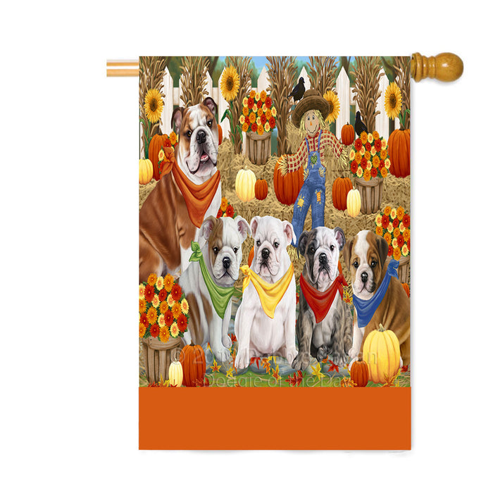 Personalized Fall Festive Gathering Bulldogs with Pumpkins Custom House Flag FLG-DOTD-A61905