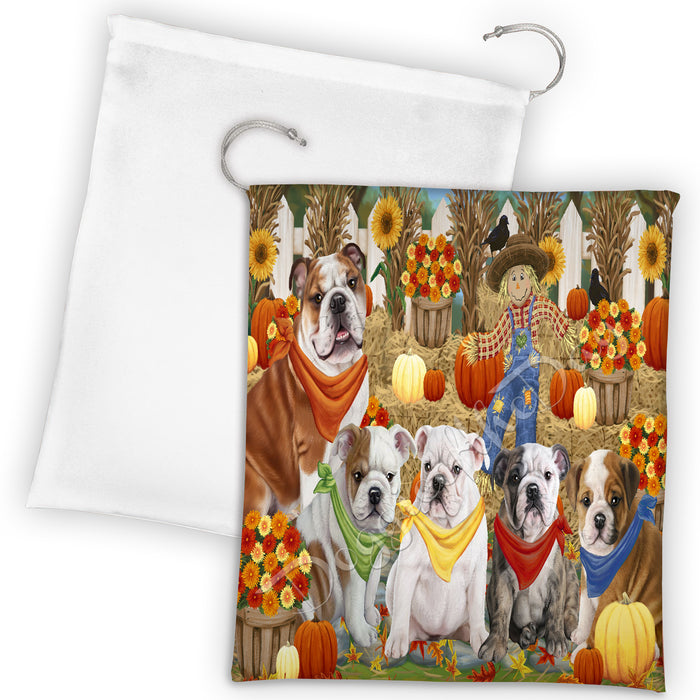 Fall Festive Harvest Time Gathering Bulldog Dogs Drawstring Laundry or Gift Bag LGB48388