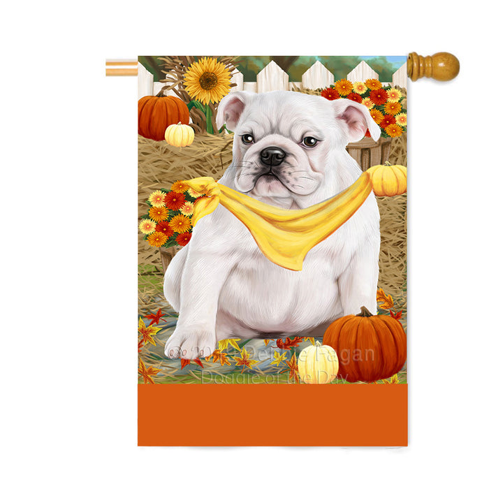 Personalized Fall Autumn Greeting Bulldog with Pumpkins Custom House Flag FLG-DOTD-A61908