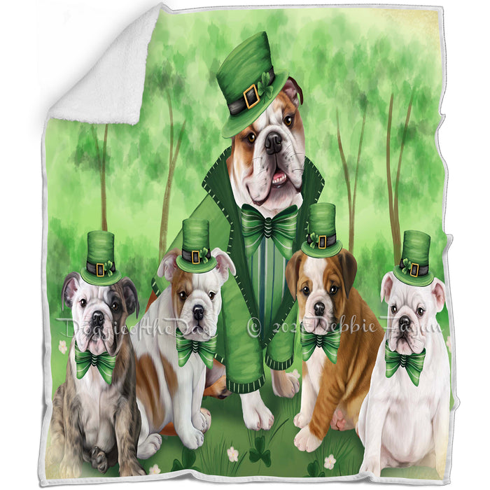 St. Patricks Day Irish Family Portrait Bulldogs Blanket BLNKT54354