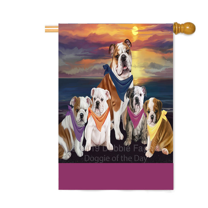 Personalized Family Sunset Portrait Bulldogs Custom House Flag FLG-DOTD-A60643