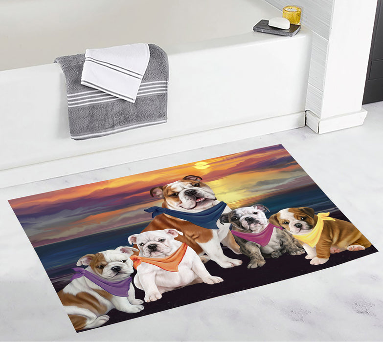 Family Sunset Portrait Bulldog Dogs Bath Mat