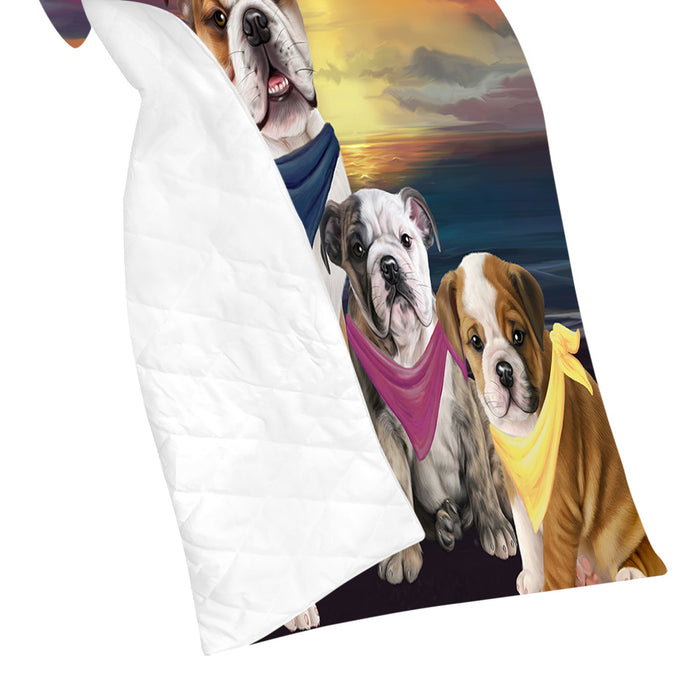 Family Sunset Portrait Bulldog Dogs Quilt