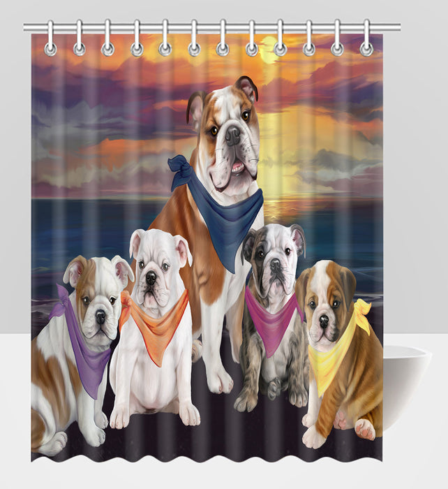 Family Sunset Portrait Bulldog Dogs Shower Curtain