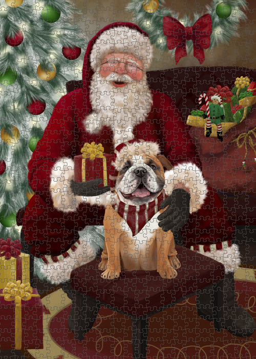 Santa's Christmas Surprise Bulldog Dog Puzzle with Photo Tin PUZL100740