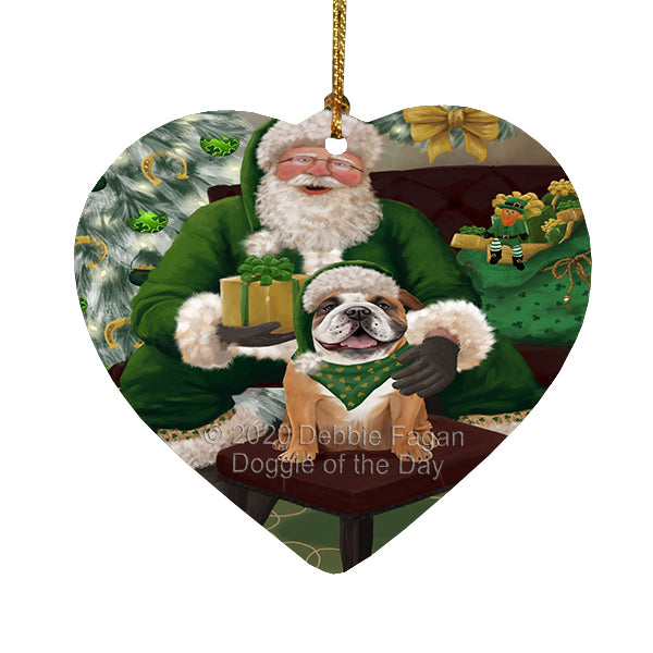 Christmas Irish Santa with Gift and Boxer Dog Heart Christmas Ornament RFPOR58253