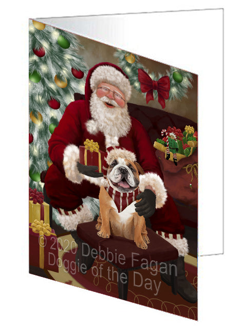 Santa's Christmas Surprise Bulldog Handmade Artwork Assorted Pets Greeting Cards and Note Cards with Envelopes for All Occasions and Holiday Seasons