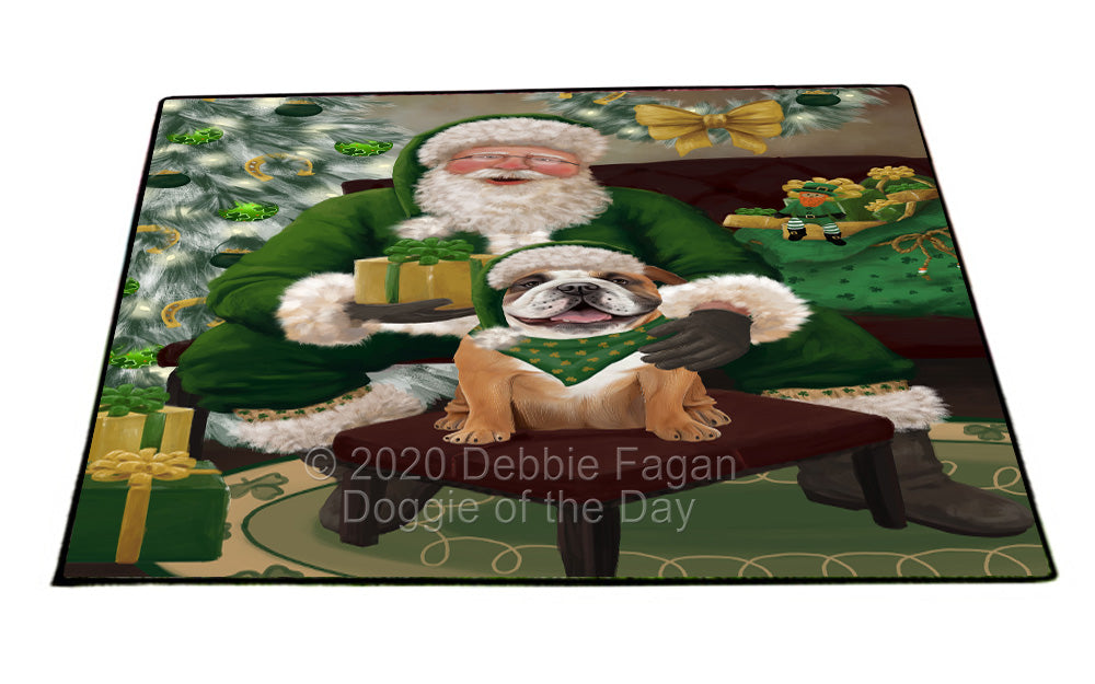 Christmas Irish Santa with Gift and Bulldog Dog Indoor/Outdoor Welcome Floormat - Premium Quality Washable Anti-Slip Doormat Rug FLMS57109