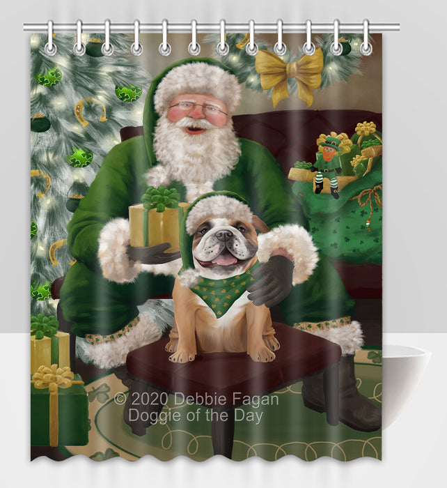 Christmas Irish Santa with Gift and Bulldog Dog Shower Curtain Bathroom Accessories Decor Bath Tub Screens SC122