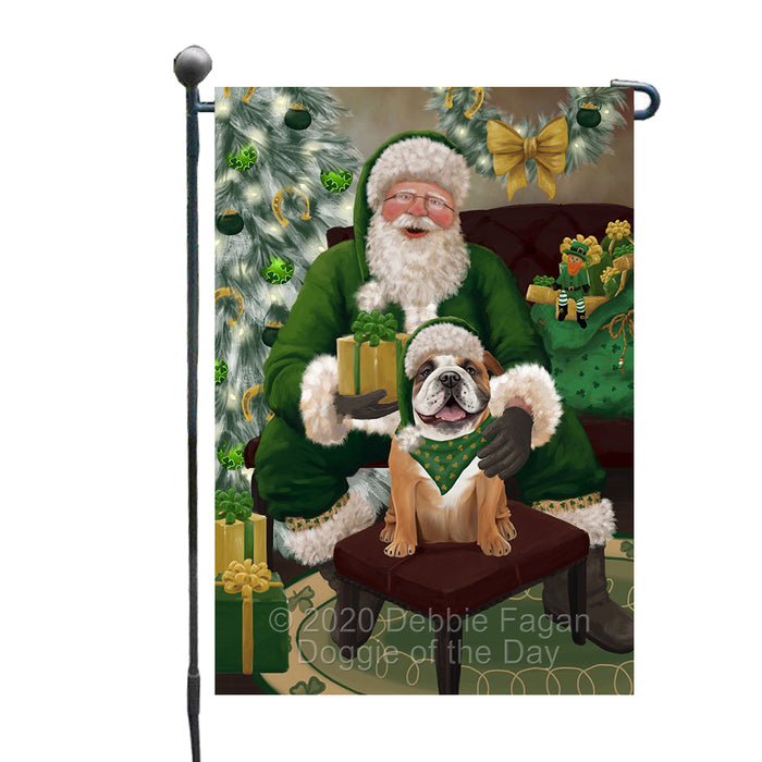 Christmas Irish Santa with Gift and Bulldog Dog Garden Flag GFLG66628