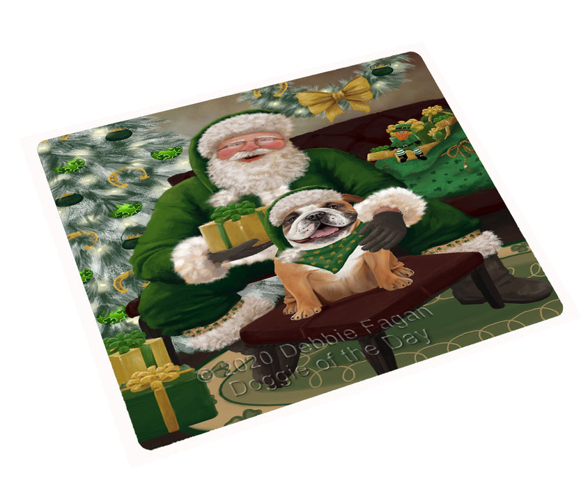 Christmas Irish Santa with Gift and Bulldog Dog Cutting Board - Easy Grip Non-Slip Dishwasher Safe Chopping Board Vegetables C78289
