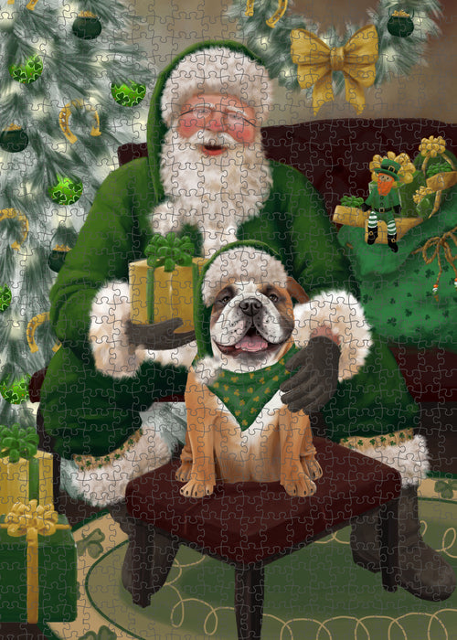 Christmas Irish Santa with Gift and Bulldog Dog Puzzle with Photo Tin PUZL100348
