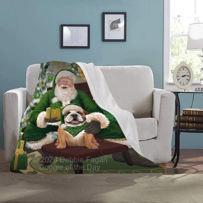 Christmas Irish Santa with Gift and Bulldog Dog Blanket BLNKT141268