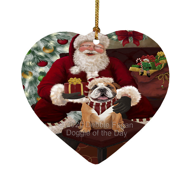 Santa's Christmas Surprise Bulldog Dog Heart Christmas Ornament RFPOR58352