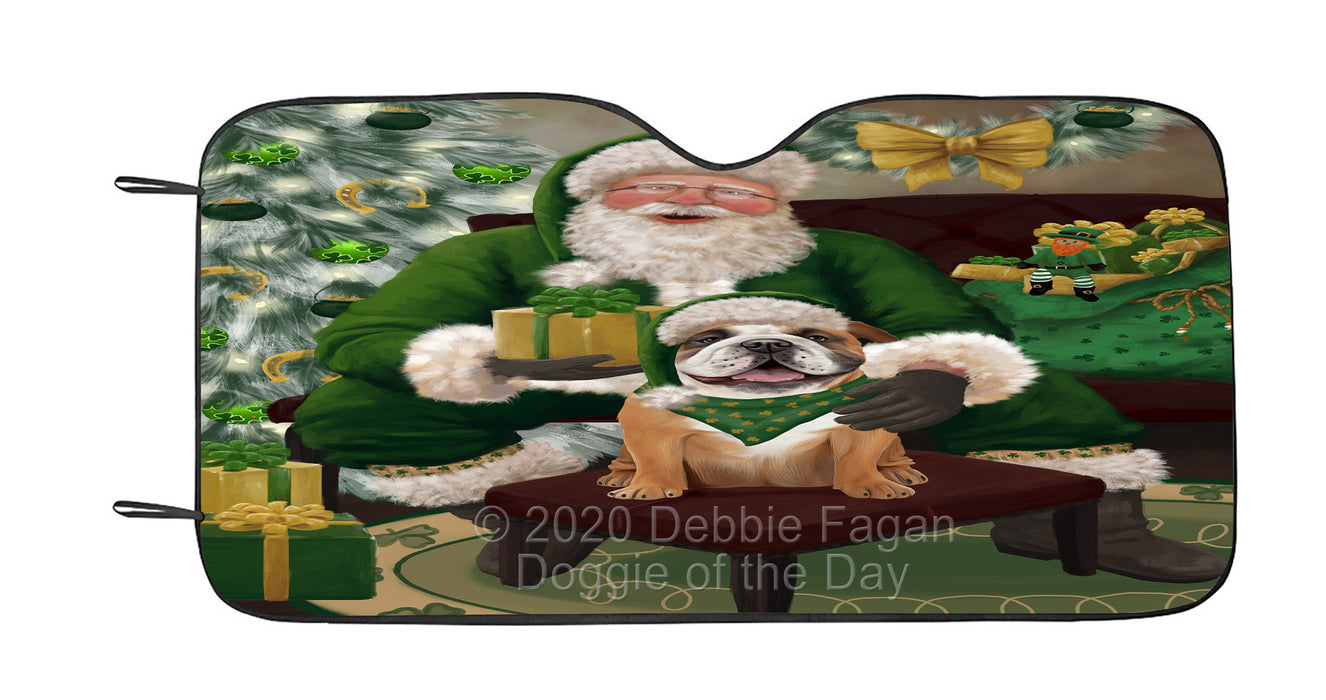Christmas Irish Santa with Gift and Bulldog Dog Car Sun Shade Cover Curtain