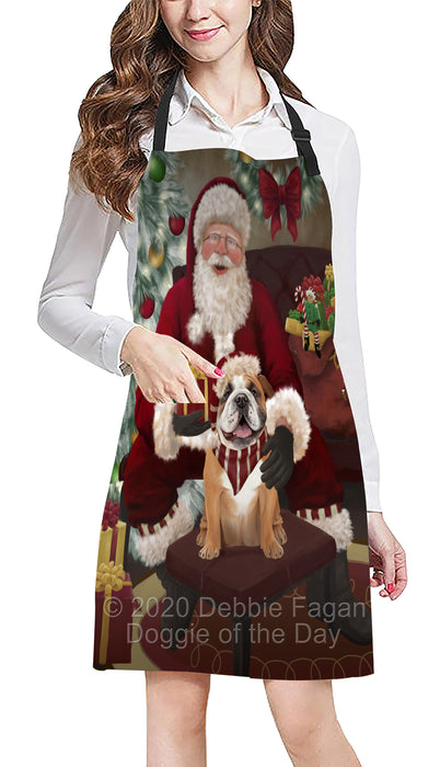 Santa's Christmas Surprise Bulldog Apron - Adjustable Long Neck Bib for Adults - Waterproof Polyester Fabric With 2 Pockets - Chef Apron for Cooking, Dish Washing, Gardening, and Pet Grooming