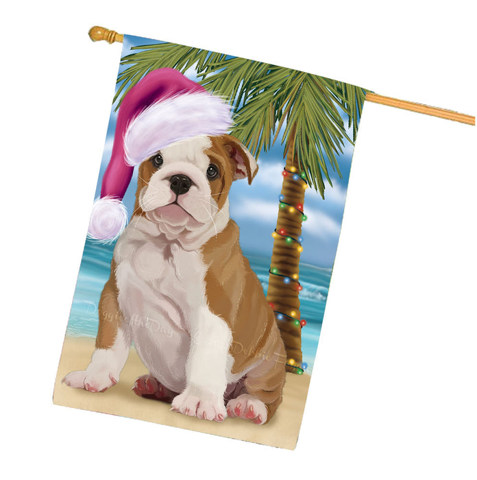 Christmas Summertime Beach Bulldog House Flag Outdoor Decorative Double Sided Pet Portrait Weather Resistant Premium Quality Animal Printed Home Decorative Flags 100% Polyester FLG68710