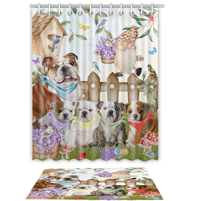 Bulldog Shower Curtain & Bath Mat Set, Custom, Explore a Variety of Designs, Personalized, Curtains with hooks and Rug Bathroom Decor, Halloween Gift for Dog Lovers