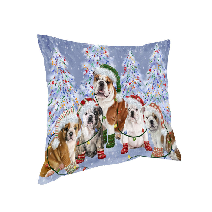 Christmas Lights and Bulldog Pillow with Top Quality High-Resolution Images - Ultra Soft Pet Pillows for Sleeping - Reversible & Comfort - Ideal Gift for Dog Lover - Cushion for Sofa Couch Bed - 100% Polyester
