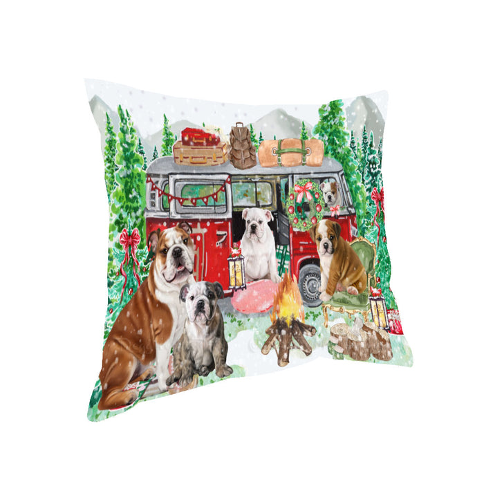 Christmas Time Camping with Bulldog Pillow with Top Quality High-Resolution Images - Ultra Soft Pet Pillows for Sleeping - Reversible & Comfort - Ideal Gift for Dog Lover - Cushion for Sofa Couch Bed - 100% Polyester