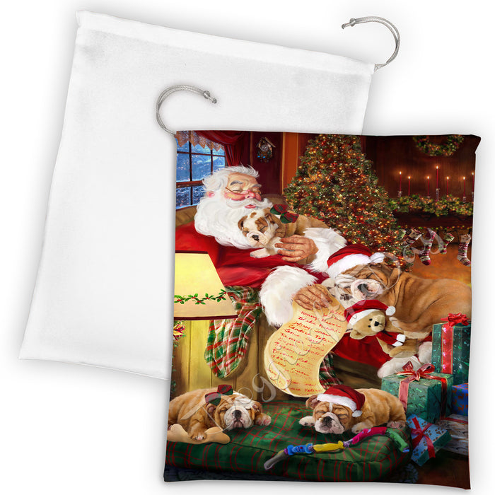 Santa Sleeping with Bulldog Dogs Drawstring Laundry or Gift Bag LGB48794