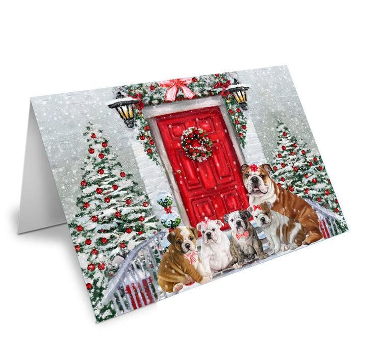 Christmas Holiday Welcome Bulldog Handmade Artwork Assorted Pets Greeting Cards and Note Cards with Envelopes for All Occasions and Holiday Seasons