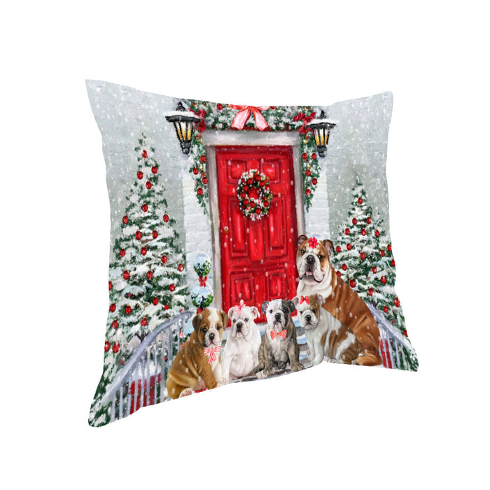 Christmas Holiday Welcome Bulldog Pillow with Top Quality High-Resolution Images - Ultra Soft Pet Pillows for Sleeping - Reversible & Comfort - Ideal Gift for Dog Lover - Cushion for Sofa Couch Bed - 100% Polyester