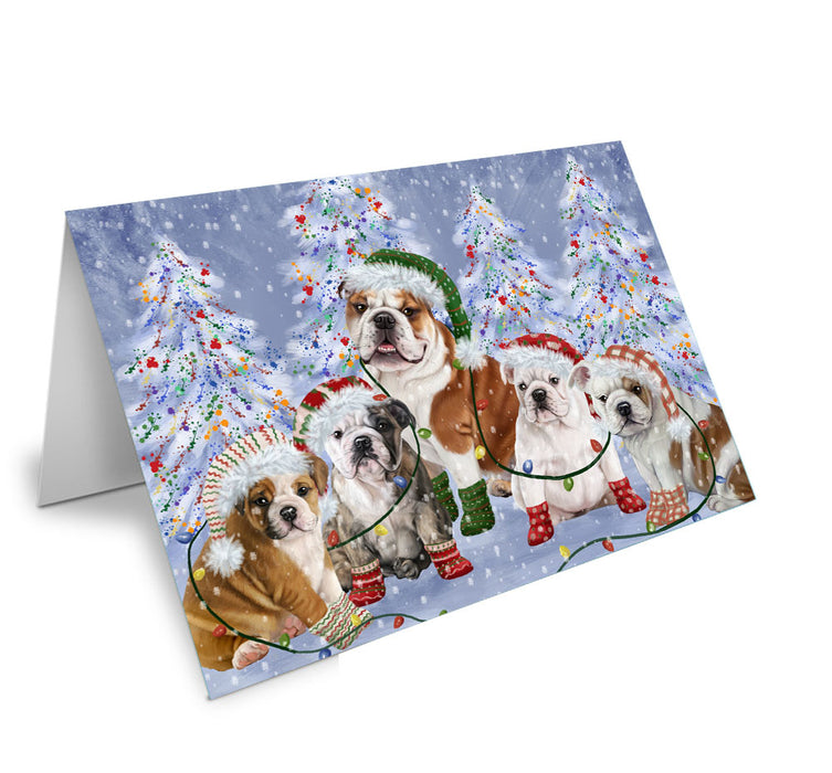 Christmas Lights and Bulldog Handmade Artwork Assorted Pets Greeting Cards and Note Cards with Envelopes for All Occasions and Holiday Seasons