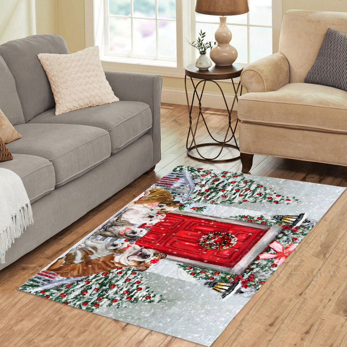 Christmas Holiday Welcome Bulldog Dogs Area Rug - Ultra Soft Cute Pet Printed Unique Style Floor Living Room Carpet Decorative Rug for Indoor Gift for Pet Lovers