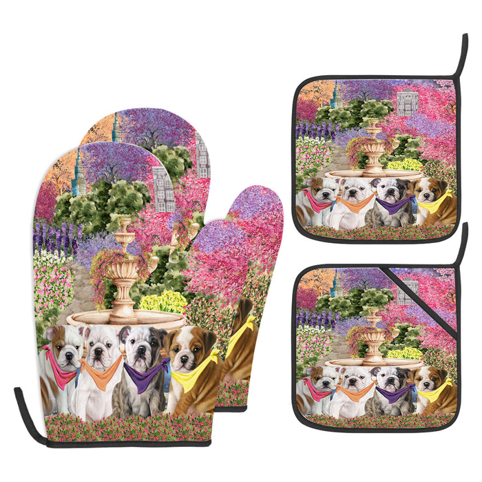 Bulldog Oven Mitts and Pot Holder Set, Kitchen Gloves for Cooking with Potholders, Explore a Variety of Custom Designs, Personalized, Pet & Dog Gifts