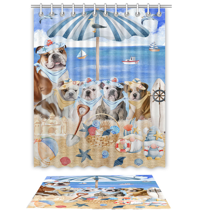 Bulldog Shower Curtain & Bath Mat Set - Explore a Variety of Personalized Designs - Custom Rug and Curtains with hooks for Bathroom Decor - Pet and Dog Lovers Gift