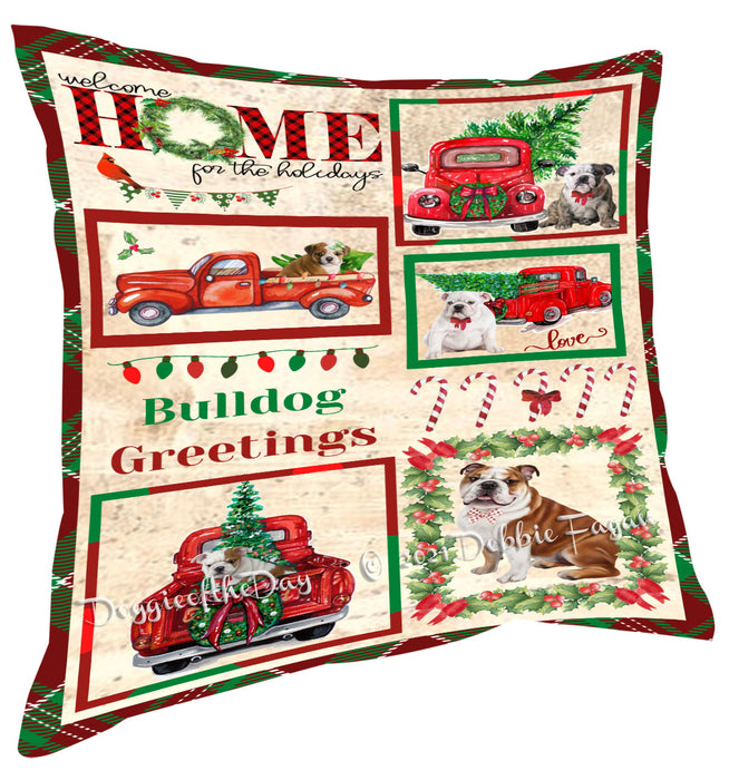 Welcome Home for Christmas Holidays Bulldog Pillow with Top Quality High-Resolution Images - Ultra Soft Pet Pillows for Sleeping - Reversible & Comfort - Ideal Gift for Dog Lover - Cushion for Sofa Couch Bed - 100% Polyester