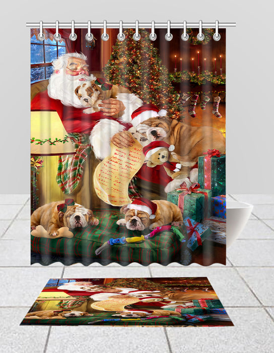 Santa Sleeping with Bulldog Dogs  Bath Mat and Shower Curtain Combo