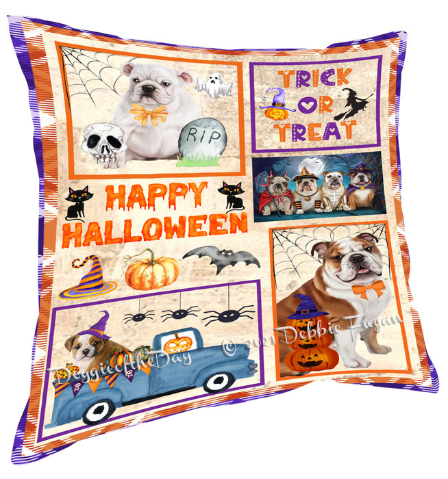 Happy Halloween Trick or Treat Bulldog Dogs Pillow with Top Quality High-Resolution Images - Ultra Soft Pet Pillows for Sleeping - Reversible & Comfort - Ideal Gift for Dog Lover - Cushion for Sofa Couch Bed - 100% Polyester