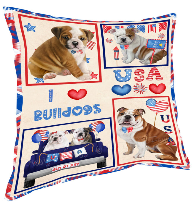 4th of July Independence Day I Love USA Bulldogs Pillow with Top Quality High-Resolution Images - Ultra Soft Pet Pillows for Sleeping - Reversible & Comfort - Ideal Gift for Dog Lover - Cushion for Sofa Couch Bed - 100% Polyester