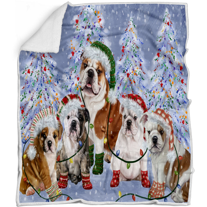 Christmas Lights and Bulldog Blanket - Lightweight Soft Cozy and Durable Bed Blanket - Animal Theme Fuzzy Blanket for Sofa Couch