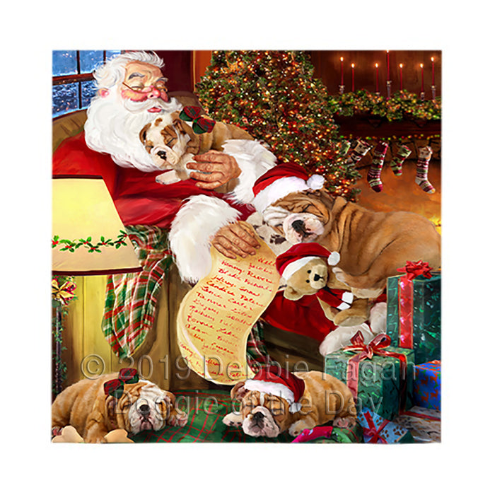 Santa Sleeping with Bulldog Dogs Square Towel 