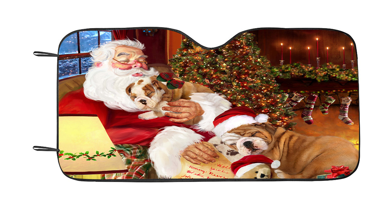 Santa Sleeping with Bulldog Dogs Car Sun Shade