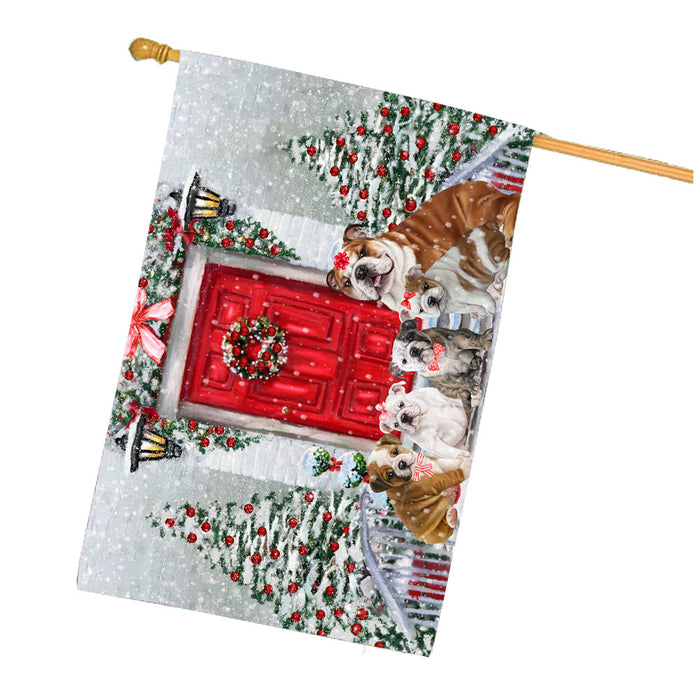 Christmas Holiday Welcome Bulldog House Flag Outdoor Decorative Double Sided Pet Portrait Weather Resistant Premium Quality Animal Printed Home Decorative Flags 100% Polyester