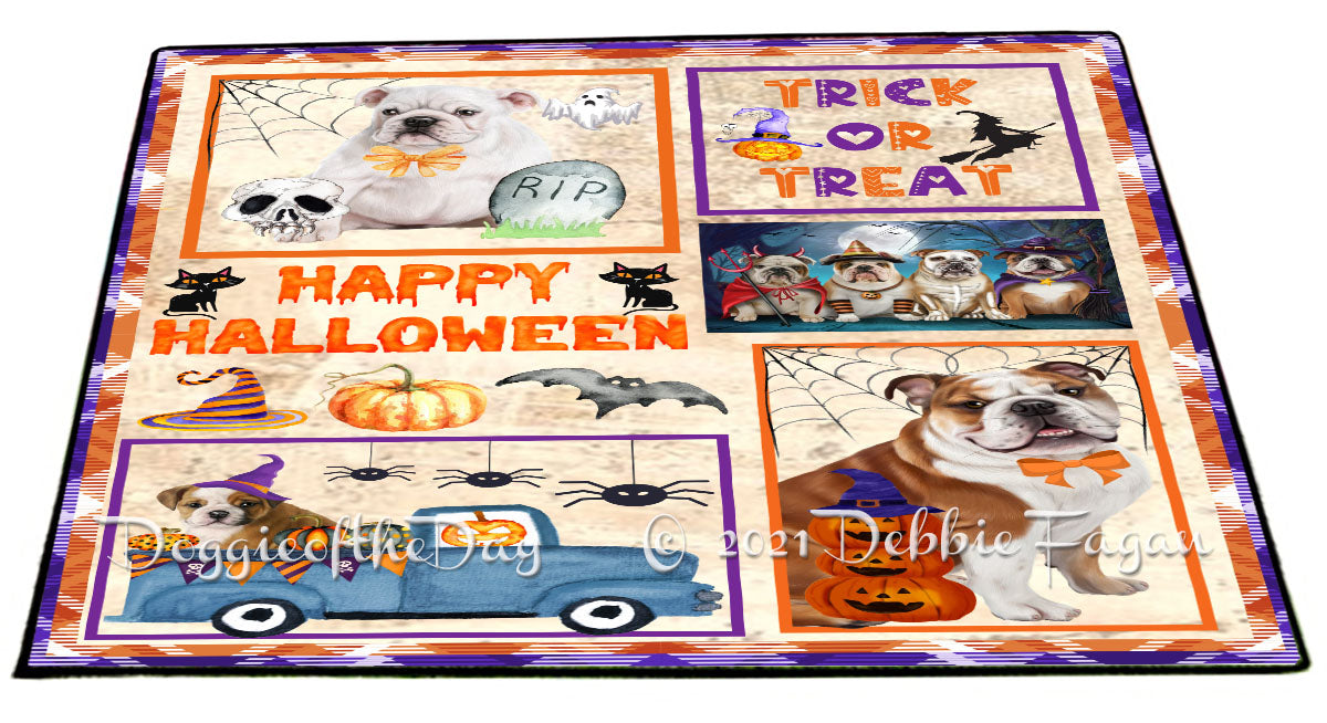 Happy Halloween Trick or Treat Bulldog Dogs Indoor/Outdoor Welcome Floormat - Premium Quality Washable Anti-Slip Doormat Rug FLMS58045