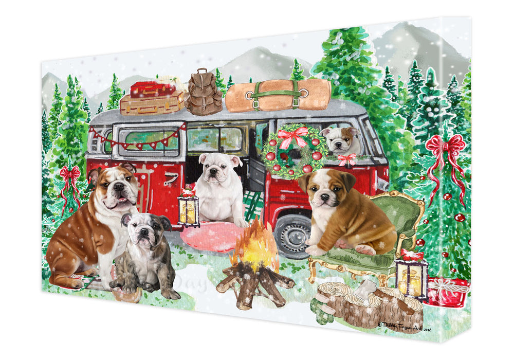 Christmas Time Camping with Bulldog Canvas Wall Art - Premium Quality Ready to Hang Room Decor Wall Art Canvas - Unique Animal Printed Digital Painting for Decoration