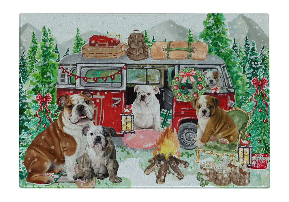 Christmas Time Camping with Bulldog Cutting Board - For Kitchen - Scratch & Stain Resistant - Designed To Stay In Place - Easy To Clean By Hand - Perfect for Chopping Meats, Vegetables