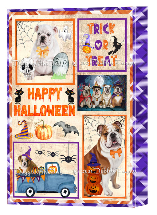 Happy Halloween Trick or Treat Bulldog Dogs Canvas Wall Art Decor - Premium Quality Canvas Wall Art for Living Room Bedroom Home Office Decor Ready to Hang CVS150362