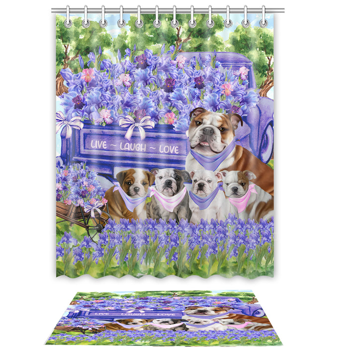 Bulldog Shower Curtain & Bath Mat Set - Explore a Variety of Personalized Designs - Custom Rug and Curtains with hooks for Bathroom Decor - Pet and Dog Lovers Gift