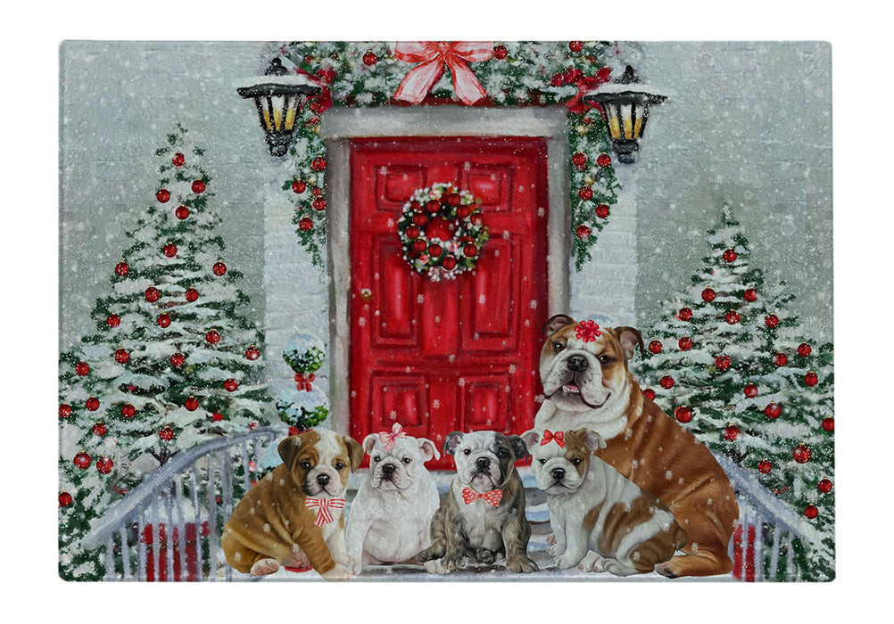 Christmas Holiday Welcome Bulldog Cutting Board - For Kitchen - Scratch & Stain Resistant - Designed To Stay In Place - Easy To Clean By Hand - Perfect for Chopping Meats, Vegetables