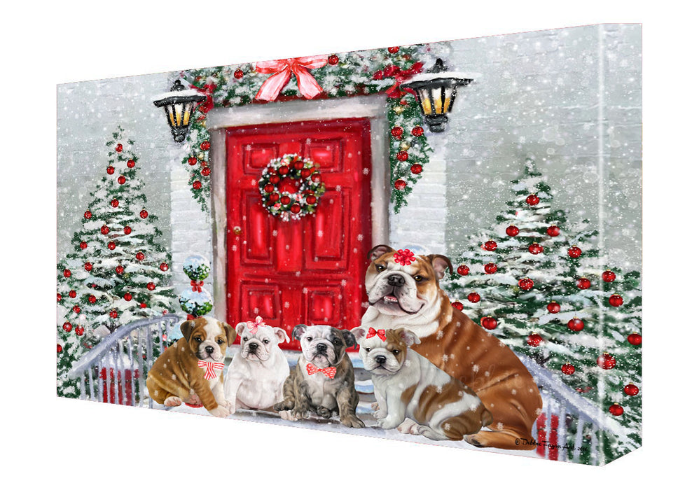 Christmas Holiday Welcome Bulldog Canvas Wall Art - Premium Quality Ready to Hang Room Decor Wall Art Canvas - Unique Animal Printed Digital Painting for Decoration